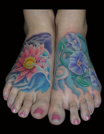 Looking for unique  Tattoos? Water lily & Morning Glory Feet Tattoos